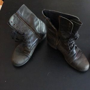 Black and Brown Leather Combat Boots